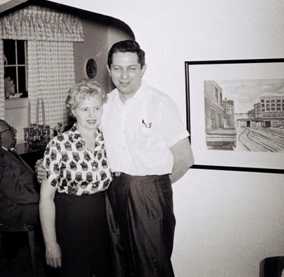 Parents, 1950s. Watercolor on right is mine.